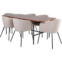 Ruokailuryhmä Venture Home, 200x90cm ruskea Uno-pöytä + 6 beigeä Berit-tuolia