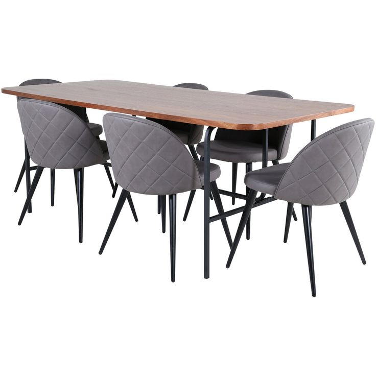 Ruokailuryhmä Venture Home, 200x90cm ruskea Uno-pöytä + 6 Velvet-tuolia, sametti