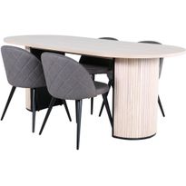 Ruokailuryhmä Venture Home, 200x90cm beige Bianca Oval -pöytä + 4 Velvet Stitches-tuolia