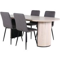 Soikea ruokailuryhmä Venture Home, 200x90cm Bianca-pöytä + 4 harmaata Windu-tuolia