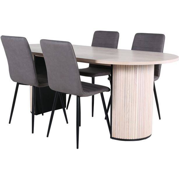 Soikea ruokailuryhmä Venture Home, 200x90cm Bianca-pöytä + 4 harmaata Windu-tuolia