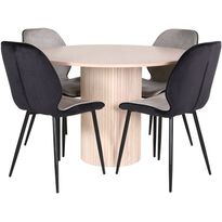 Ruokailuryhmä Venture Home, ⌀110cm beige Bianca-pöytä + 4 harmaata Emma-tuolia