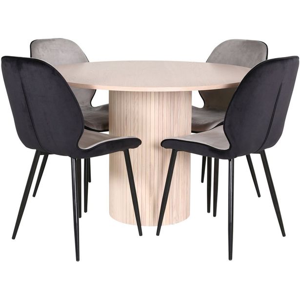 Ruokailuryhmä Venture Home, ⌀110cm beige Bianca-pöytä + 4 harmaata Emma-tuolia