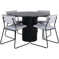 Ruokailuryhmä Venture Home, ⌀110cm Bianca-pöytä + 4 vaaleanharmaata Kenth-tuolia, sametti