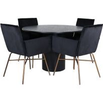 Ruokailuryhmä Venture Home, ⌀110cm musta Bianca-pöytä + 4 mustaa Petra-tuolia