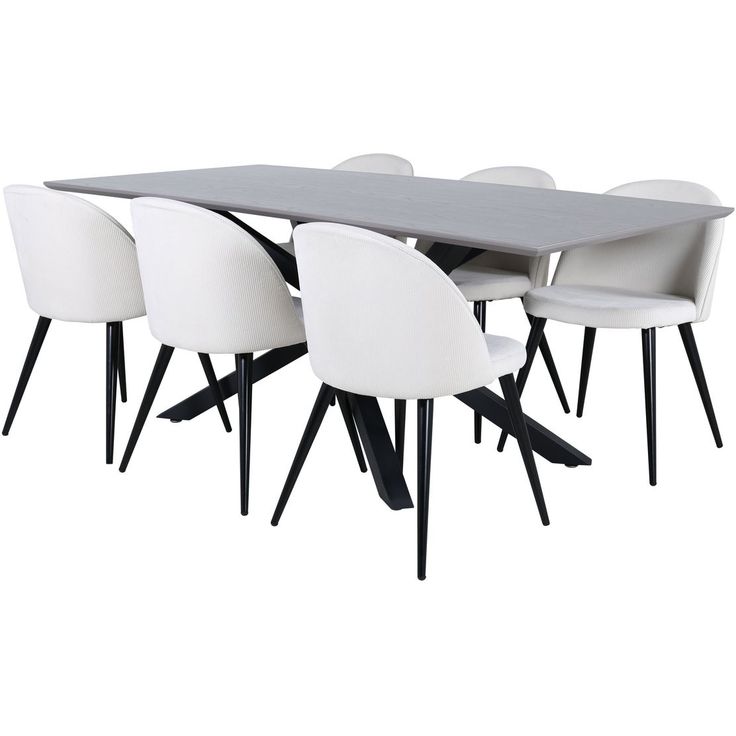 Ruokailuryhmä Venture Home, 180x90cm harmaa Piazza-pöytä + 6 beigeä Velvet-tuolia, vakosametti