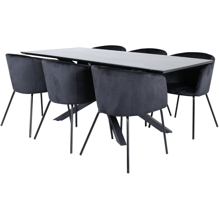Ruokailuryhmä Venture Home, 180x90cm Piazza-pöytä + 6 Berit-tuolia, sametti