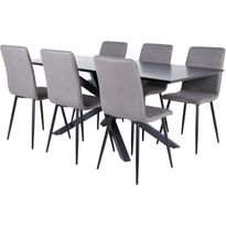 Ruokailuryhmä Venture Home, 180x90cm musta Piazza-pöytä + 6 harmaata Windu-tuolia