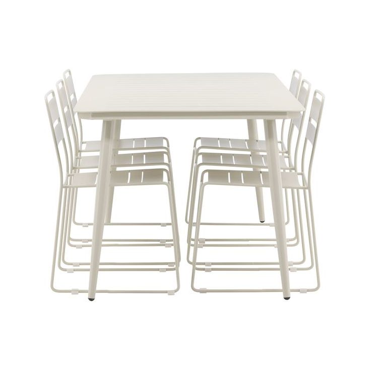 Ruokailuryhmä Venture Home, 200x90cm beige Lina-pöytä + 6 beigeä Lina-tuolia, ilman pehmusteita