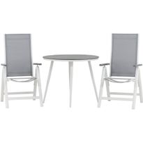 Parvekeryhmä Venture Home, ø90cm, harmaa/valkoinen Break-pöytä + 2 harmaata Albany-säätötuolia