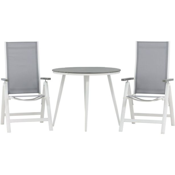 Parvekeryhmä Venture Home, ø90cm, harmaa/valkoinen Break-pöytä + 2 harmaata Albany-säätötuolia