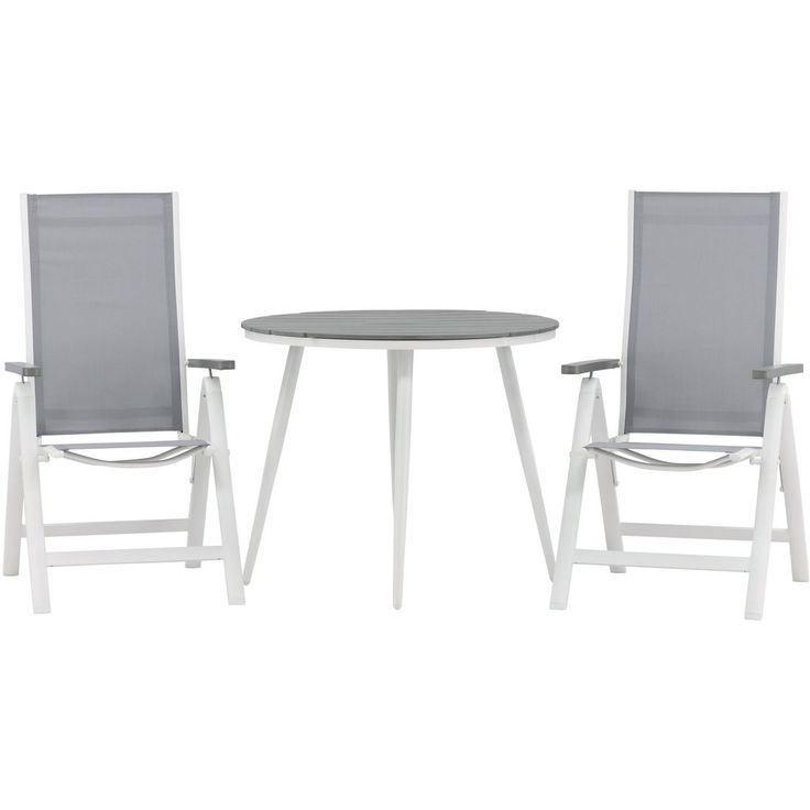 Parvekeryhmä Venture Home, ø90cm, harmaa/valkoinen Break-pöytä + 2 harmaata Albany-säätötuolia