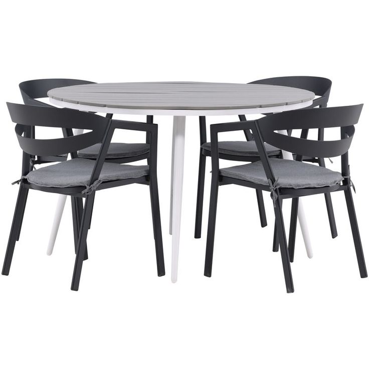 Ruokailuryhmä Venture Home, ø120cm harmaa/valkoinen Break-pöytä + 4 mustaa Slit-tuolia harmailla pehmusteilla
