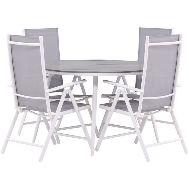 Ruokailuryhmä Venture Home, ø120cm harmaa/valkoinen Break-pöytä + 4 harmaa/valkoista Break-säätötuolia