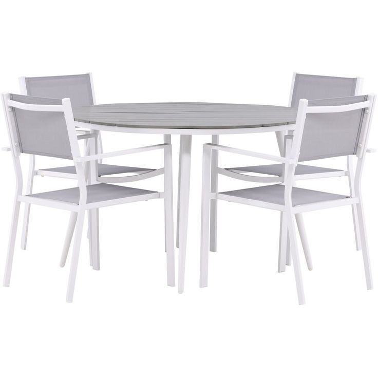 Ruokailuryhmä Venture Home, ø120cm harmaa/valkoinen Break-pöytä + 4 harmaa/valkoista, pinottavaa Copacabana-tuolia