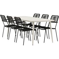 Ruokailuryhmä ulos Venture Home, beige Lina-pöytä 200x90cm + 6 mustaa Lindos-tuolia