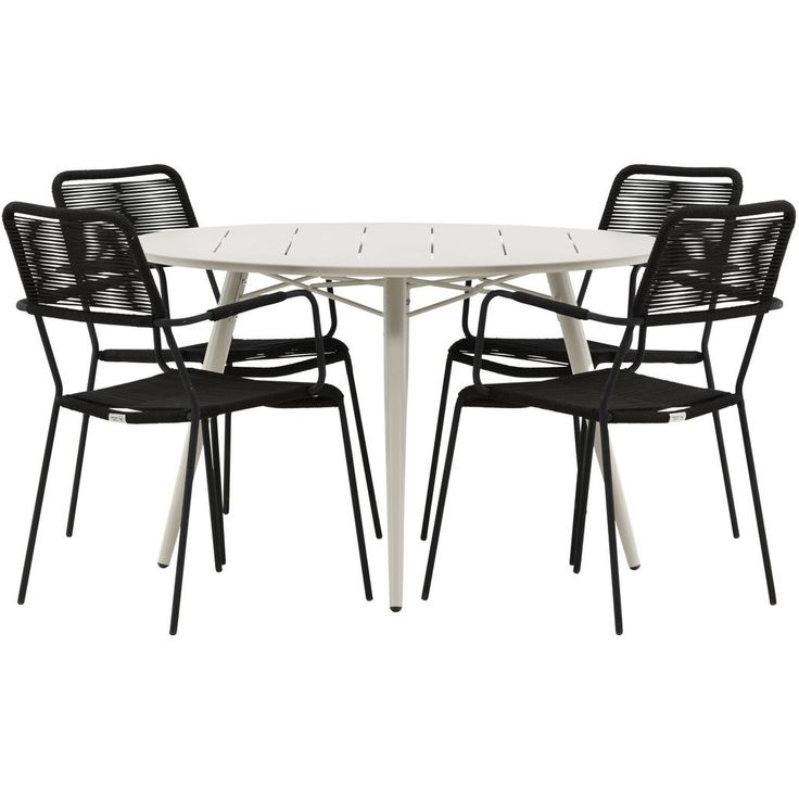 Ruokailuryhmä Venture Home, ø120cm, beige Lina-pöytä + 4 mustaa Lindos-tuolia, käsinojilla