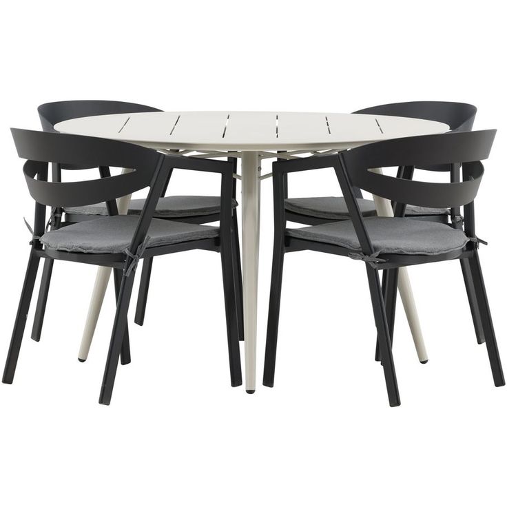 Ruokailuryhmä Venture Home, ø120cm, beige Lina-pöytä + 4 mustaa Slit-tuolia harmailla pehmusteilla