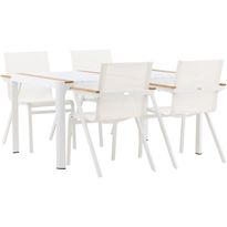 Ruokailuryhmä Venture Home, 150x100cm valkoinen/tiikki Togo-pöytä + 4 valkoinen/tiikki Mexico-tuolia