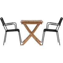 Parvekeryhmä Venture Home, 70x70cm Ghana-taittopöytä + 2 mustaa Lindos-tuolia, käsinojilla