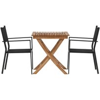 Parvekeryhmä Venture Home, 70x70cm Ghana-taittopöytä + 2 mustaa Copacabana-tuolia