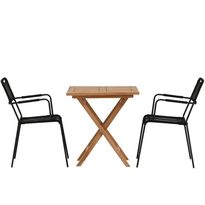 Parvekeryhmä Venture Home, 70x70cm Kenya-pöytä + 2 mustaa Lindos-tuolia, käsinojilla