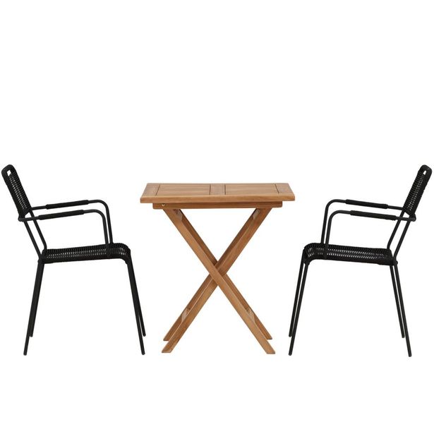 Parvekeryhmä Venture Home, 70x70cm Kenya-pöytä + 2 mustaa Lindos-tuolia, käsinojilla