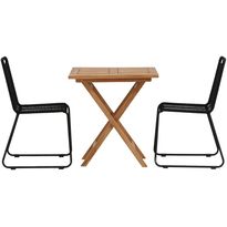 Parvekeryhmä Venture Home, 70x70cm Kenya-pöytä + 2 mustaa, pinottavaa Lindos-tuolia