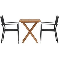 Parvekeryhmä Venture Home, 70x70cm Kenya-pöytä + 2 mustaa, pinottavaa Copacabana-tuolia
