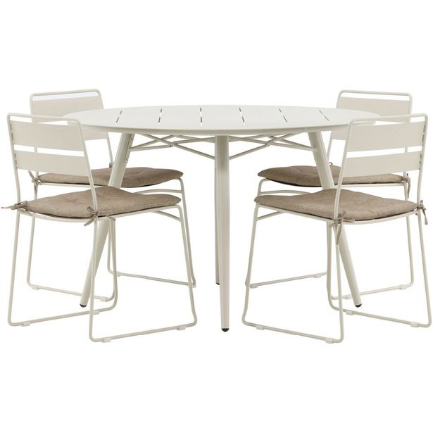 Ruokailuryhmä Venture Home, ø120cm, beige Lina-pöytä + 4 beigeä Lina-tuolia, pehmusteilla