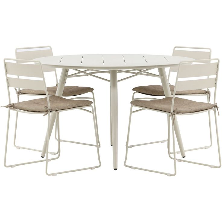 Ruokailuryhmä Venture Home, ø120cm, beige Lina-pöytä + 4 beigeä Lina-tuolia, pehmusteilla