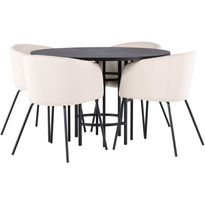 Ruokailuryhmä Venture Home, ⌀115cm Copenhagen-pöytä + 4 beigeä Berit-tuolia, sametti