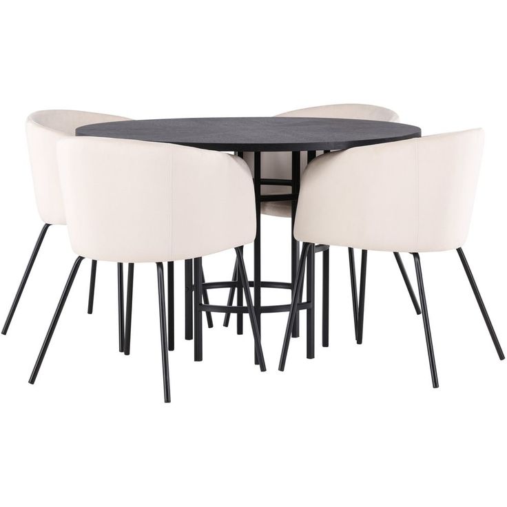 Ruokailuryhmä Venture Home, ⌀115cm Copenhagen-pöytä + 4 beigeä Berit-tuolia, sametti