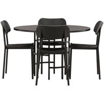 Ruokailuryhmä Venture Home, ⌀115cm Copenhagen-pöytä + 4 mustaa Polly-tuolia