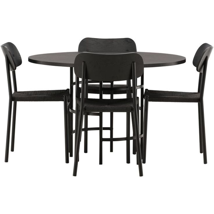 Ruokailuryhmä Venture Home, ⌀115cm Copenhagen-pöytä + 4 mustaa Polly-tuolia
