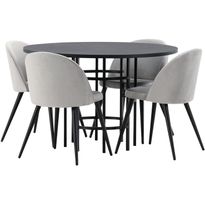 Ruokailuryhmä Venture Home, ⌀115cm Copenhagen-pöytä + 4 vaaleanharmaata Velvet-tuolia