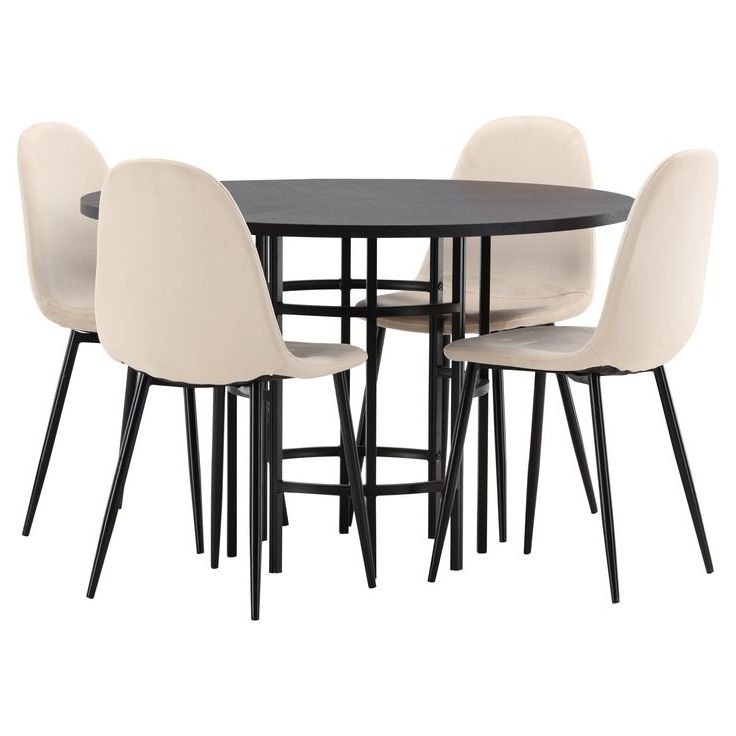 Ruokailuryhmä Venture Home, ⌀115cm Copenhagen-pöytä + 4 Polar-tuolia, sametti
