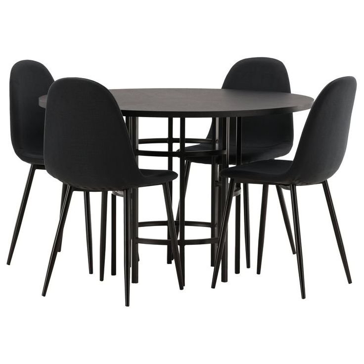 Ruokailuryhmä Venture Home, ⌀115cm Copenhagen-pöytä + 4 mustaa Polar-tuolia