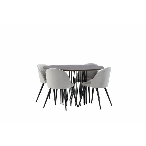 Ruokailuryhmä Venture Home, ruskea Stone-pöytä + 4 vaaleanharmaata Velvet-tuolia