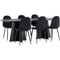 Ruokailuryhmä Venture Home, 230x115cm musta Bootcut Oval -pöytä + 6 mustaa Polar-tuolia, sametti