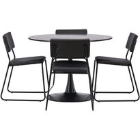 Ruokailuryhmä Venture Home, ⌀100cm musta Glade-pöytä + 4 mustaa Kenth-tuolia