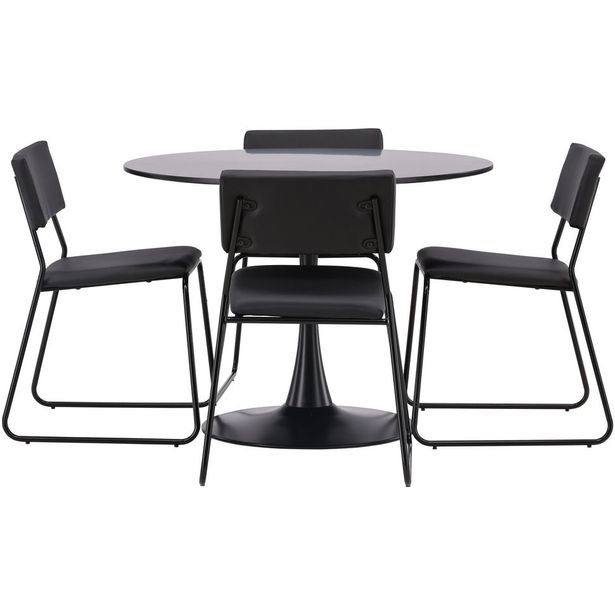 Ruokailuryhmä Venture Home, ⌀100cm musta Glade-pöytä + 4 mustaa Kenth-tuolia