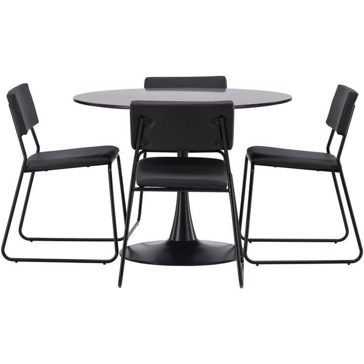 Ruokailuryhmä Venture Home, ⌀100cm musta Glade-pöytä + 4 mustaa Kenth-tuolia