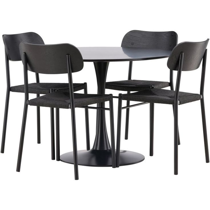 Ruokailuryhmä Venture Home, ⌀100cm musta Glade-pöytä + 4 mustaa Polly-tuolia