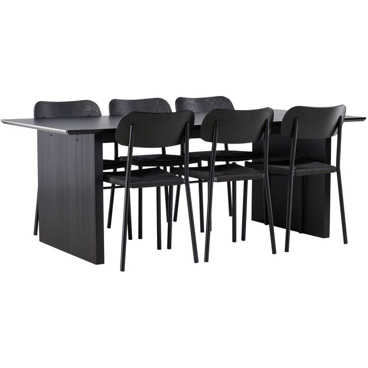 Ruokailuryhmä Venture Home, 200x100cm musta Vail-pöytä + 6 mustaa Polly-tuolia