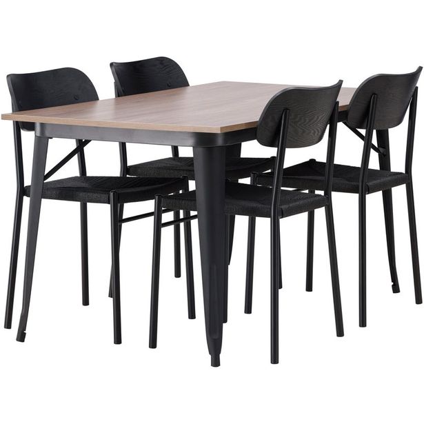 Ruokailuryhmä Venture Home, 140x80cm ruskea Tempe-pöytä + 4 mustaa Polly-tuolia