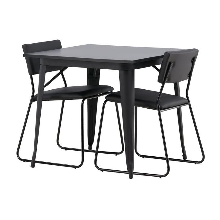 Ruokailuryhmä Venture Home, 80x80cm musta Tempe-pöytä + 2 mustaa Kenth-tuolia
