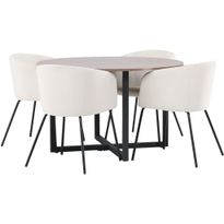 Ruokailuryhmä Venture Home, ⌀120cm Durango-pöytä + 4 beigeä Berit-tuolia, sametti