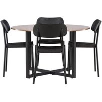 Ruokailuryhmä Venture Home, ⌀120cm Durango-pöytä + 4 mustaa Polly-tuolia