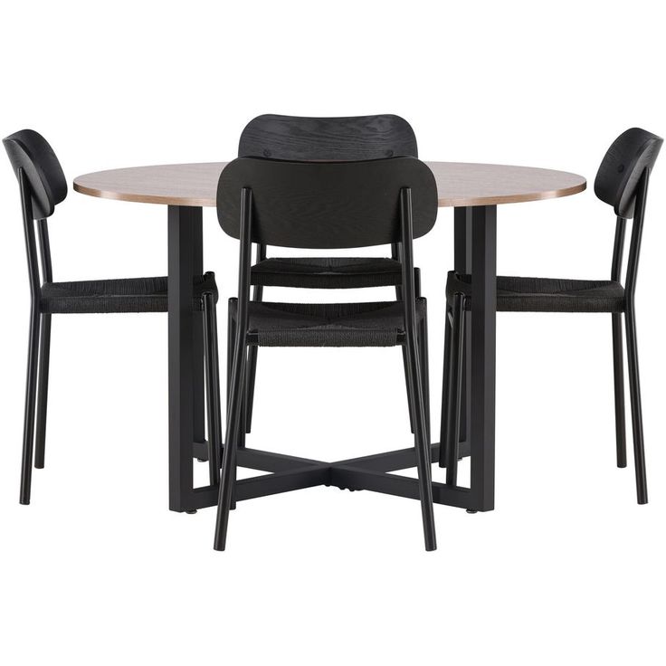 Ruokailuryhmä Venture Home, ⌀120cm Durango-pöytä + 4 mustaa Polly-tuolia